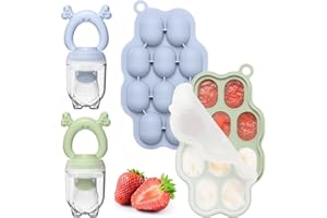 KingKam Baby Breastmilk Popsicle Molds & Baby Fruit Feeder (2 Pack), Baby Food Freezer Tray Storage Containers, Silicone Pacifier Feeder and Teether
