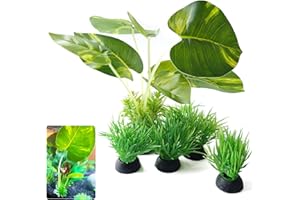 ANRANMM Aquarium Decor Fish Tank Decorations Artificial Aquarium Plants Plastic Realistic Set Goldfish Waterscape Betta Fish Hides Rest Bed (1 Tall Silk Leaf 5 Small Fake Grass)