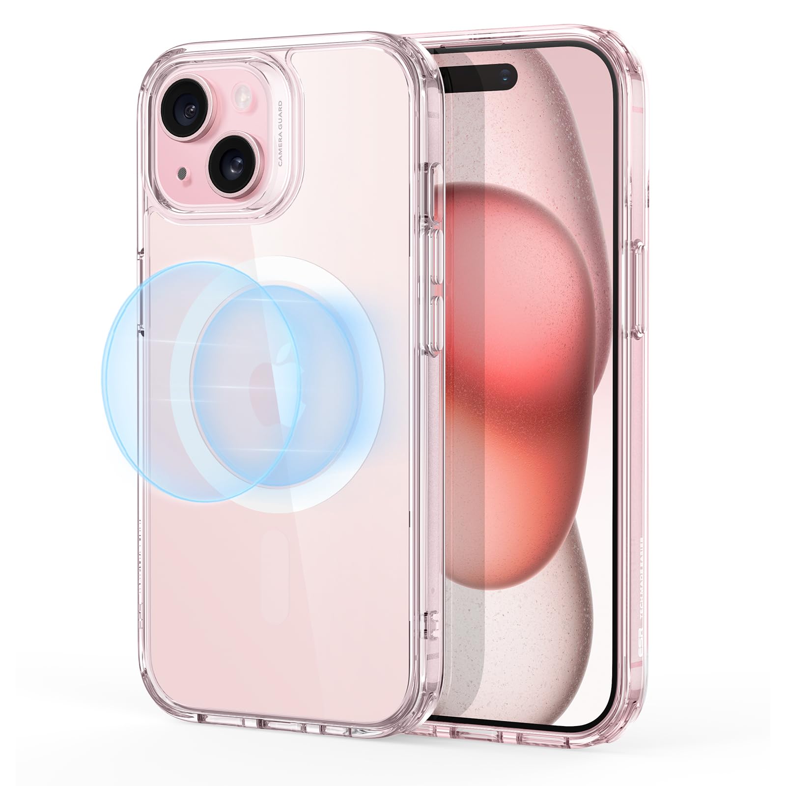 Photo 1 of ESR for iPhone 15 Case, Compatible with MagSafe, Military-Grade Protection, Yellowing Resistant, Scratch-Resistant Back, Magnetic Phone Case for iPhone 15, Classic Series, Clear Pink
