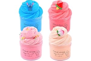 Dauwiaow 4 Pack Cloud Slime Kit, Including Blue, Red, Pink, Apricot Slime, Scented Slime for Kids Party Favor, Stress Relief Toy for Girls and Boys, Birthday Gift