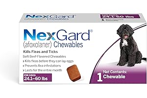 NexGard® (afoxolaner) Flea and Tick Protection for Dogs Oral Soft Beef Flavored Chewables, 24.1 to 60 lbs. (Purple Box) 1 Chew (1 Month Supply)
