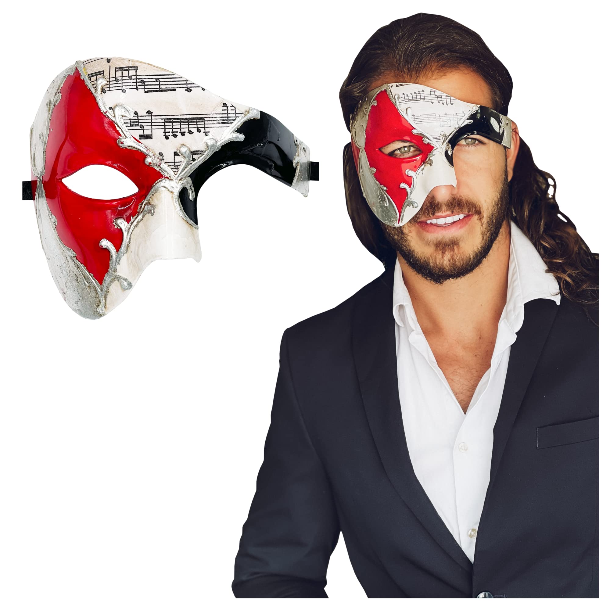 Luxury Mask Half Face Mask Masquerade Phantom Of The Opera One Size Red/Silver Musical