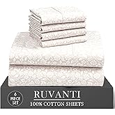 RUVANTI 6 Pcs Cotton Sheets - 100% Natural Cotton Soft, Lightweight & Breathable Crispy Percale Bed Sheets, Queen Sheet Set 16" Deep Pockets, Orchid Charm