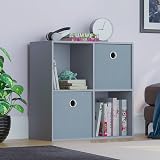 Vida Designs Durham Cube Bookcase Storage Organiser 4 Cube 2 Grey Baskets Grey