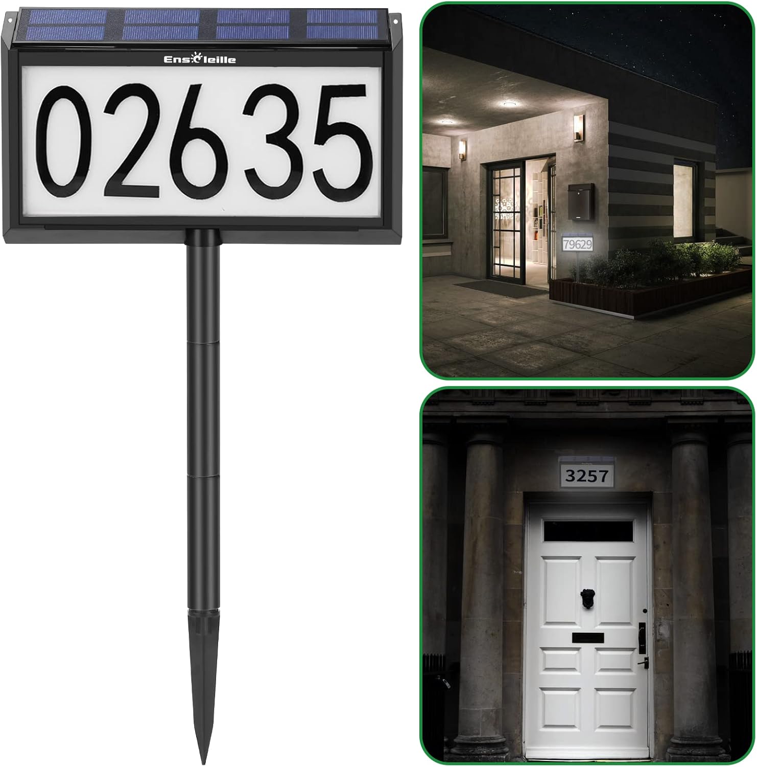 Plaques & Wall Art - Solar Lighted House Numbers for Outside, EnSoleille Waterproof LED Address Signs Wall Mounted & In Ground, Solar Powered Address Plaques with Stakes for House Yard Garden, Innovative Dual Installation