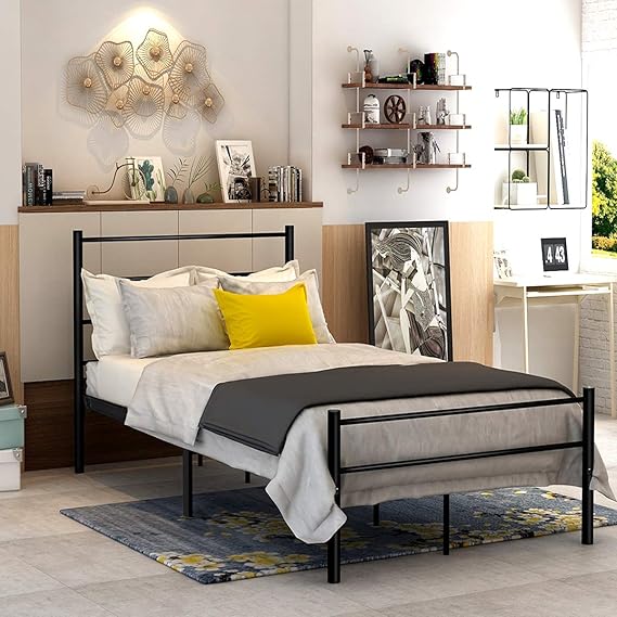 DUMEE Metal Bed Twin Size with Headboard and Footboard ...