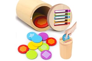 TEEKDEER Montessori Toys for 1-3 Year Old, Wooden Shape and Color Sorting Coin Box Fine Motor Skills Sensory Toys for Toddlers Age 1 2 3, 12-36 Month Old Birthday Gifts for Baby Boys Girls