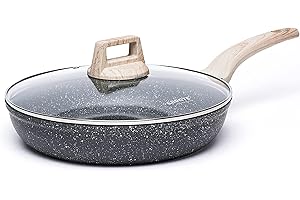 CAROTE Nonstick Frying Pan Skillet,Non Stick Granite Fry Pan with Glass Lid, Egg Pan Omelet Pans, Stone Cookware Chef's Pan, PFOA Free (Classic Granite, 10-Inch)