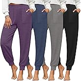 Yearntown 4 Pack Women's Yoga Joggers, Cozy Lounge Pants with Pockets Loose Casual Gym Athletic Sweatpants Comfy Cuffed Pants