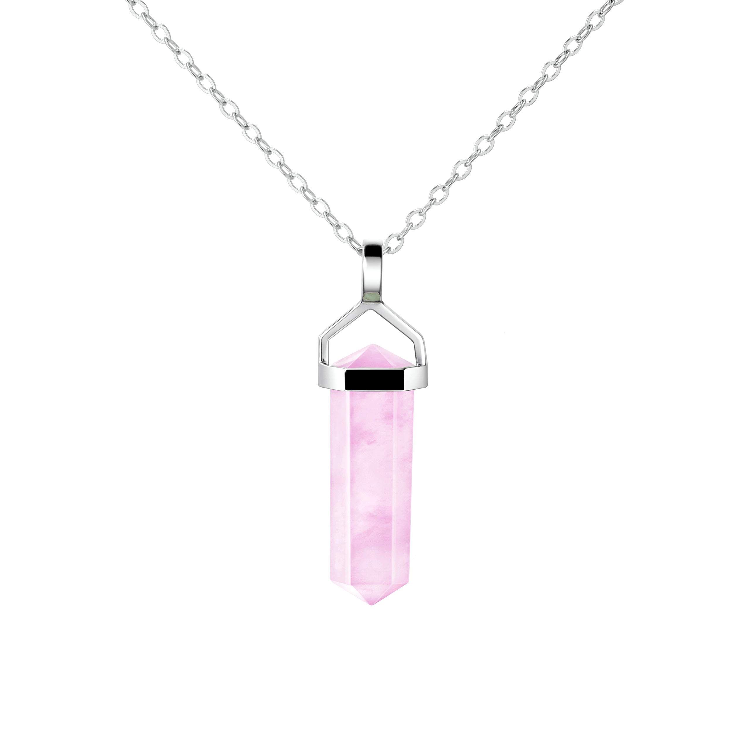 Franki Baker Dainty Pink Natural Kunzite Gemstone Double Point Pendant Necklace 925 Sterling Silver. Chain Length: 50cm