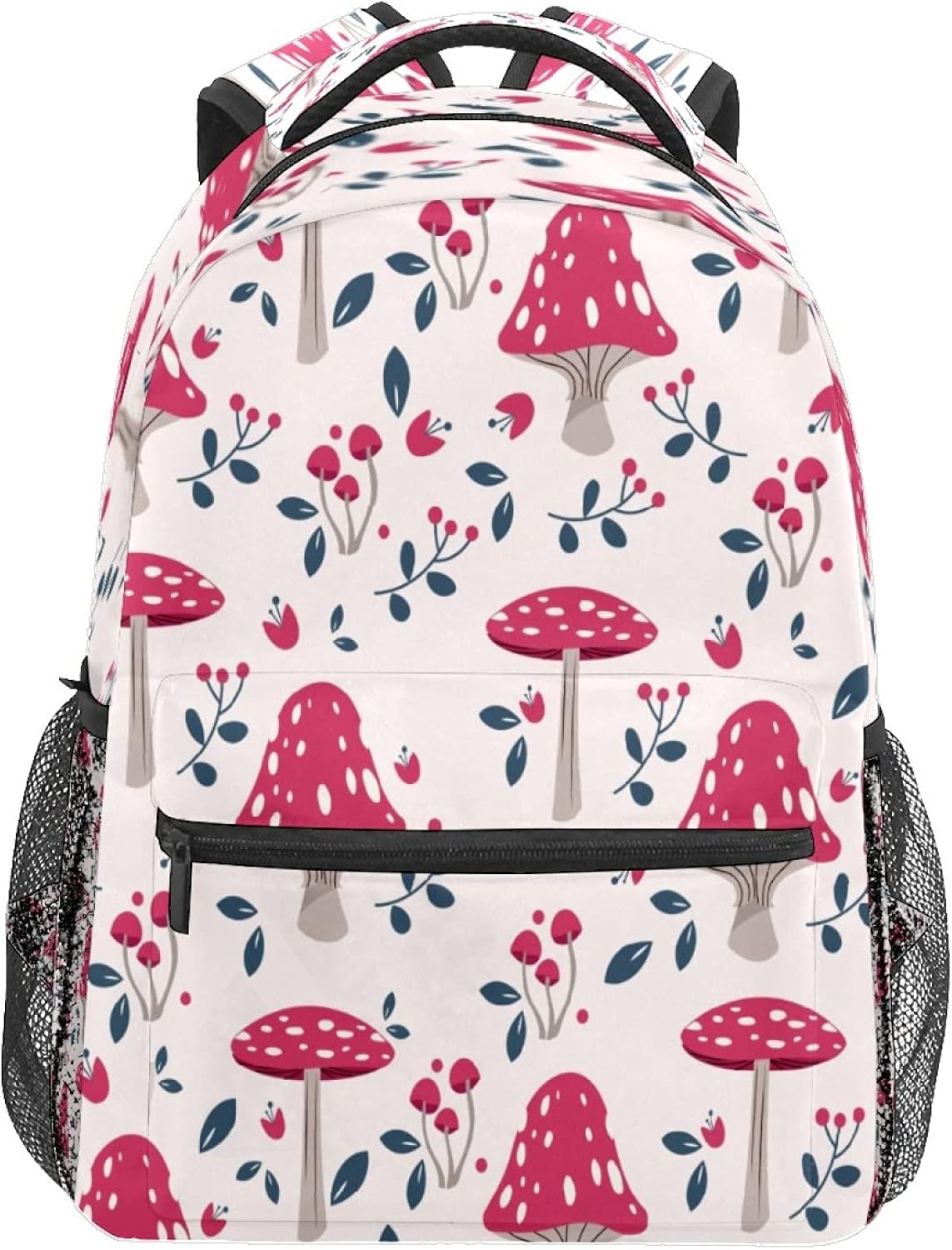 Printed Backpack Canvas Hand Drawn Pink Mushroom School bags for Boys