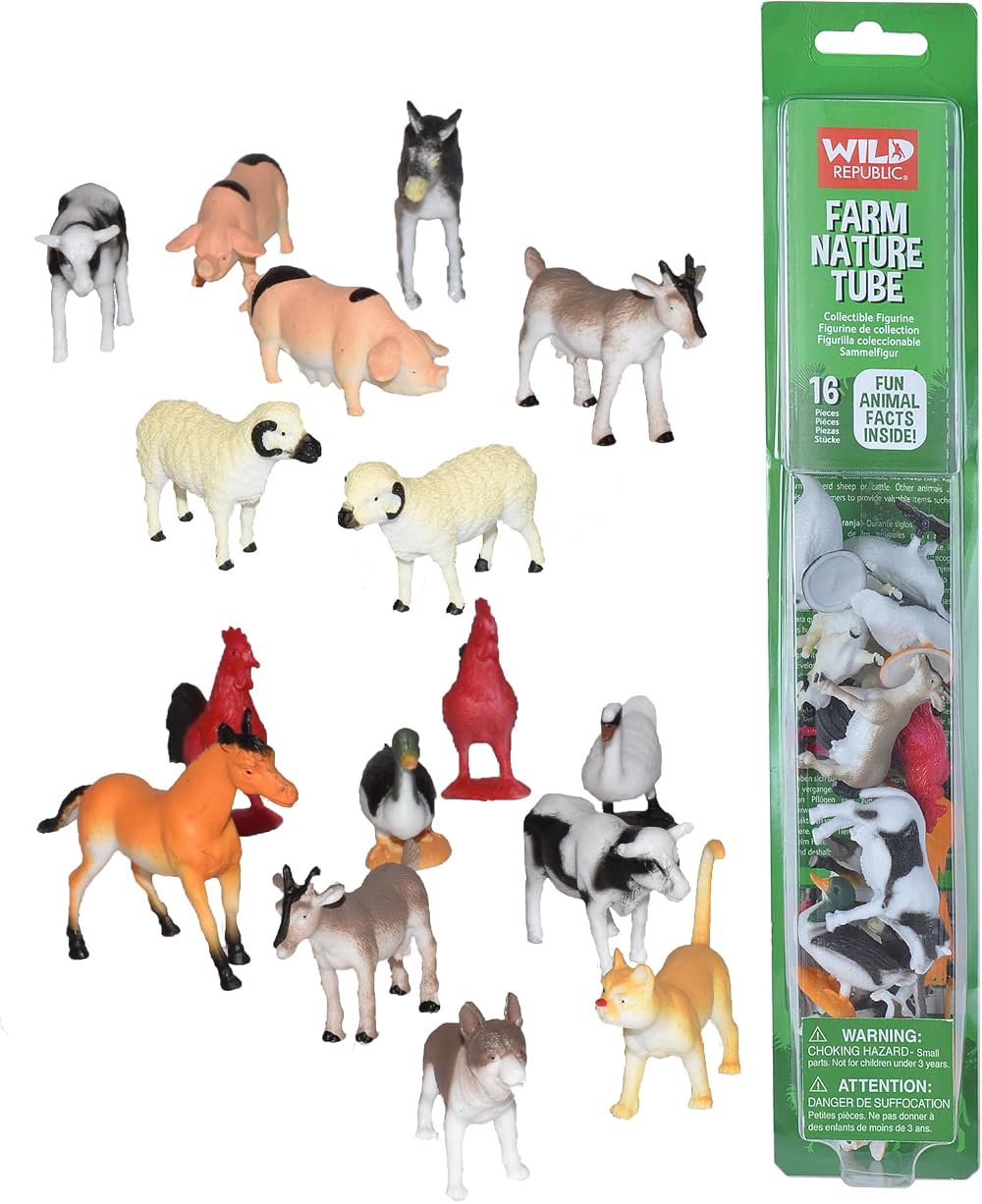 Wild Republic Europe ApS 28cm Tube Farm Animals Green Brand New Playset 16 pcs