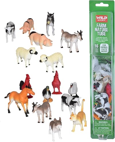 Wild Republic Europe ApS 28cm Tube Farm Animals Green Brand New Playset 16 pcs