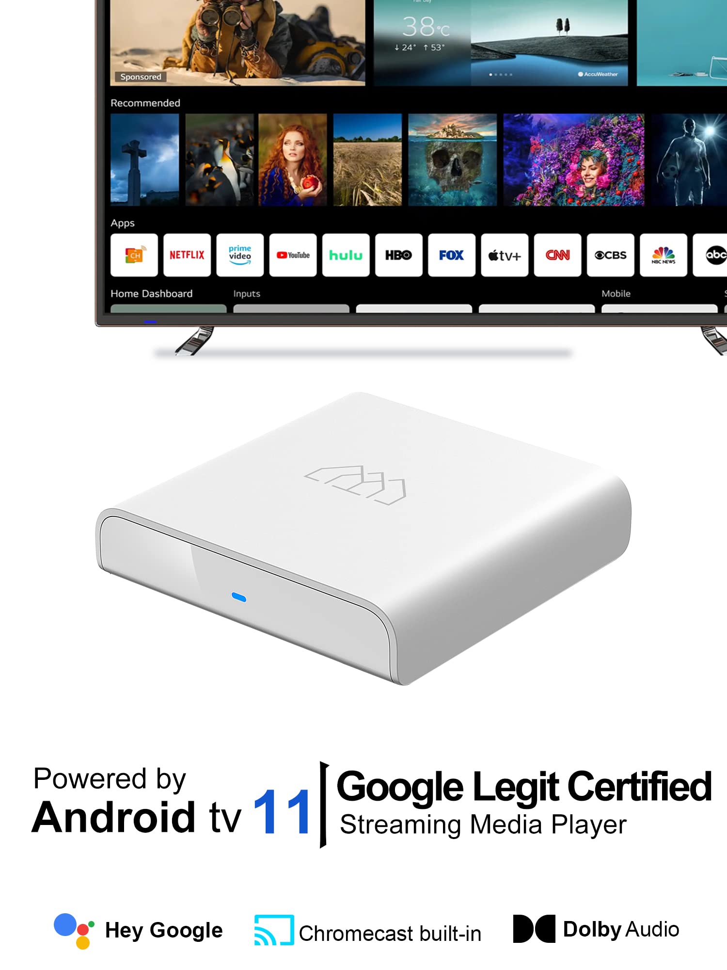 Android 11 TV Box R Lite 4K HDR Support Voice Remote Control with Chromecast Built-in Google Certified Streaming Media Player