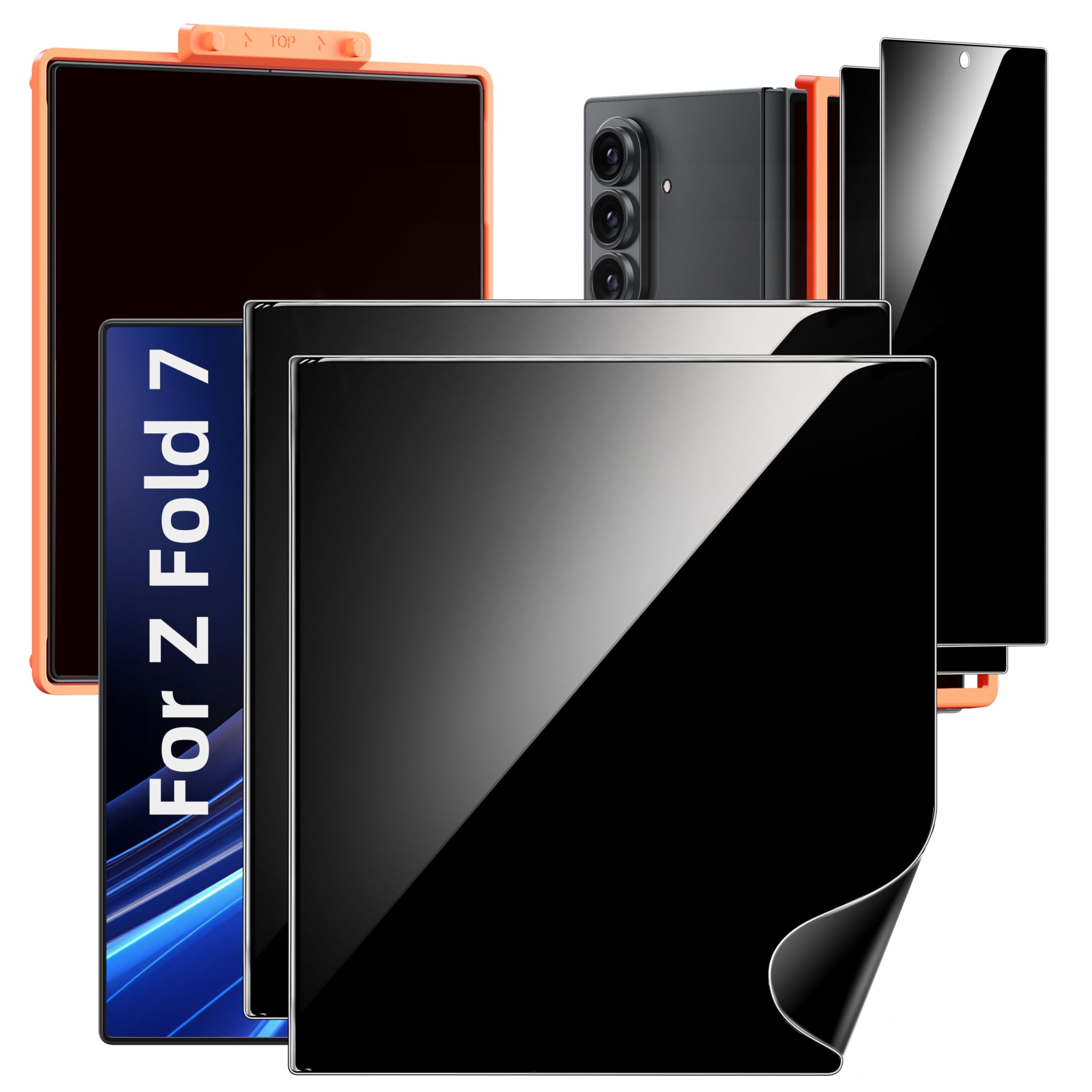 Photo 1 of Hoerrye for Samsung Galaxy Z Fold 7 30° Privacy Screen Protector - [with Auto Align Frame Accessories] [2 Pack Inside Flexible TPU Film + 2 Pack Front Tempered Glass] No Creases,No Bubbles