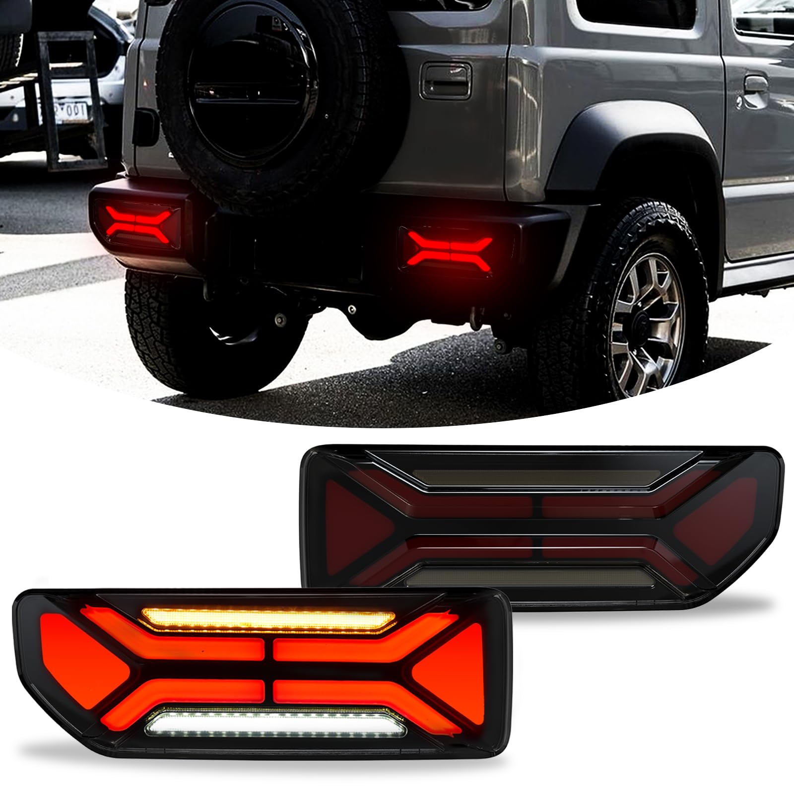 Photo 1 of OKSIWA Sequential Full LED Tail Lights for Suzuki Jimny 2019-2024, with Start Up Sequence,Dynamic Turn Signal,Unique Appearance Design, Reverse Brake Tail Lamp Rear Lights Assembly (Dumbbel)