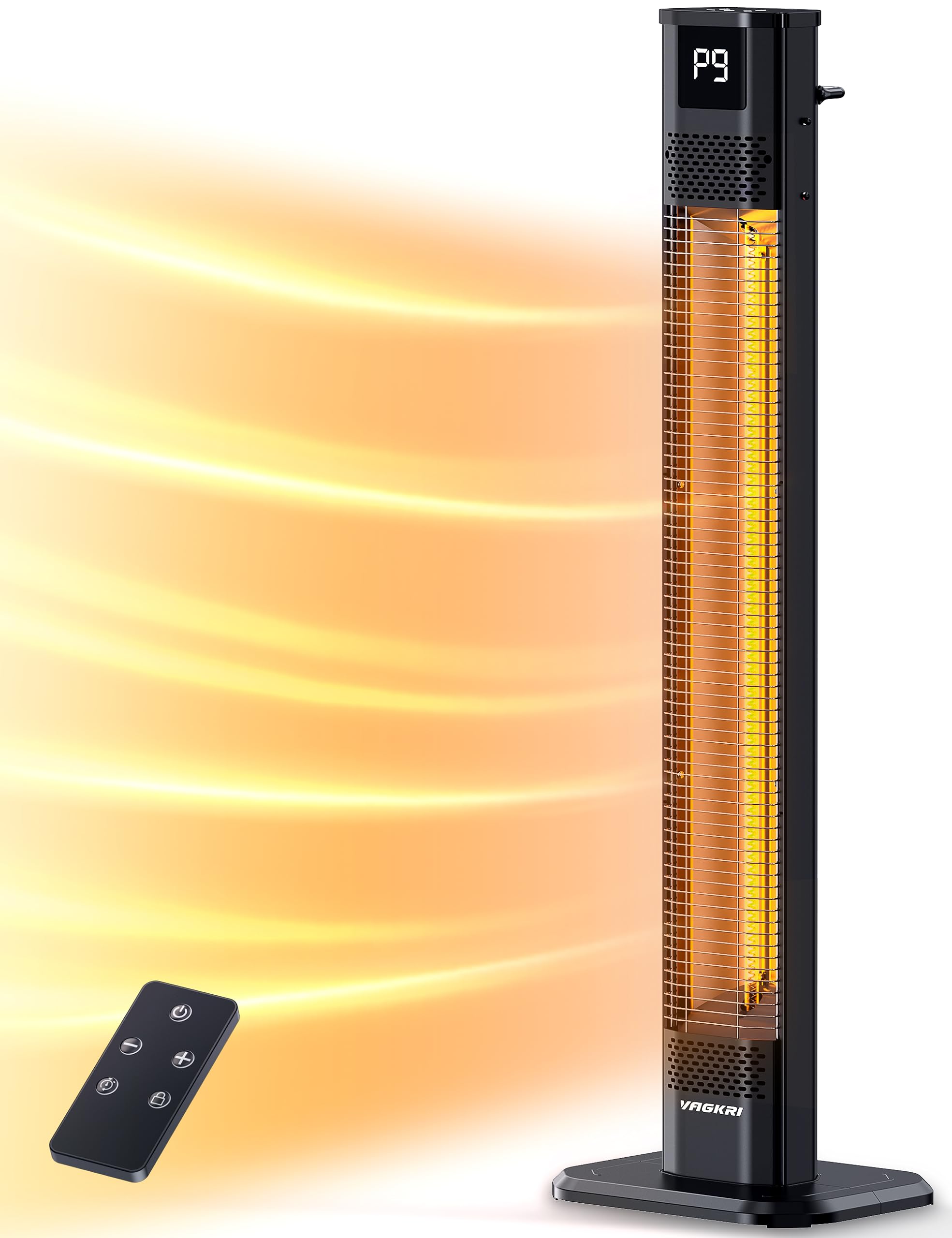Photo 1 of **UNKNOWN DAMAGE*** VAGKRI Outdoor Heater, 1s Instant Heating 42in Infrared Patio Heaters, 9 Heat Levels, 24H Timer, IPX5 Waterproof Electric Patio Heaters for Garden, Deck, Restaurant, Garage, Indoor & Outdoor Use