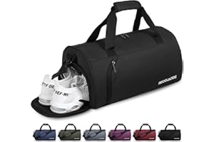 BECOJADDE Gym Bag for Men Women with Shoe and Wet Compartment, 25L Sports Duffle Bags for Travel Swimming Fitness and Workout with Shoulder Strap, Black