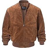 FLAVOR Men's Leather Baseball Jacket Vintage Suede Pigskin
