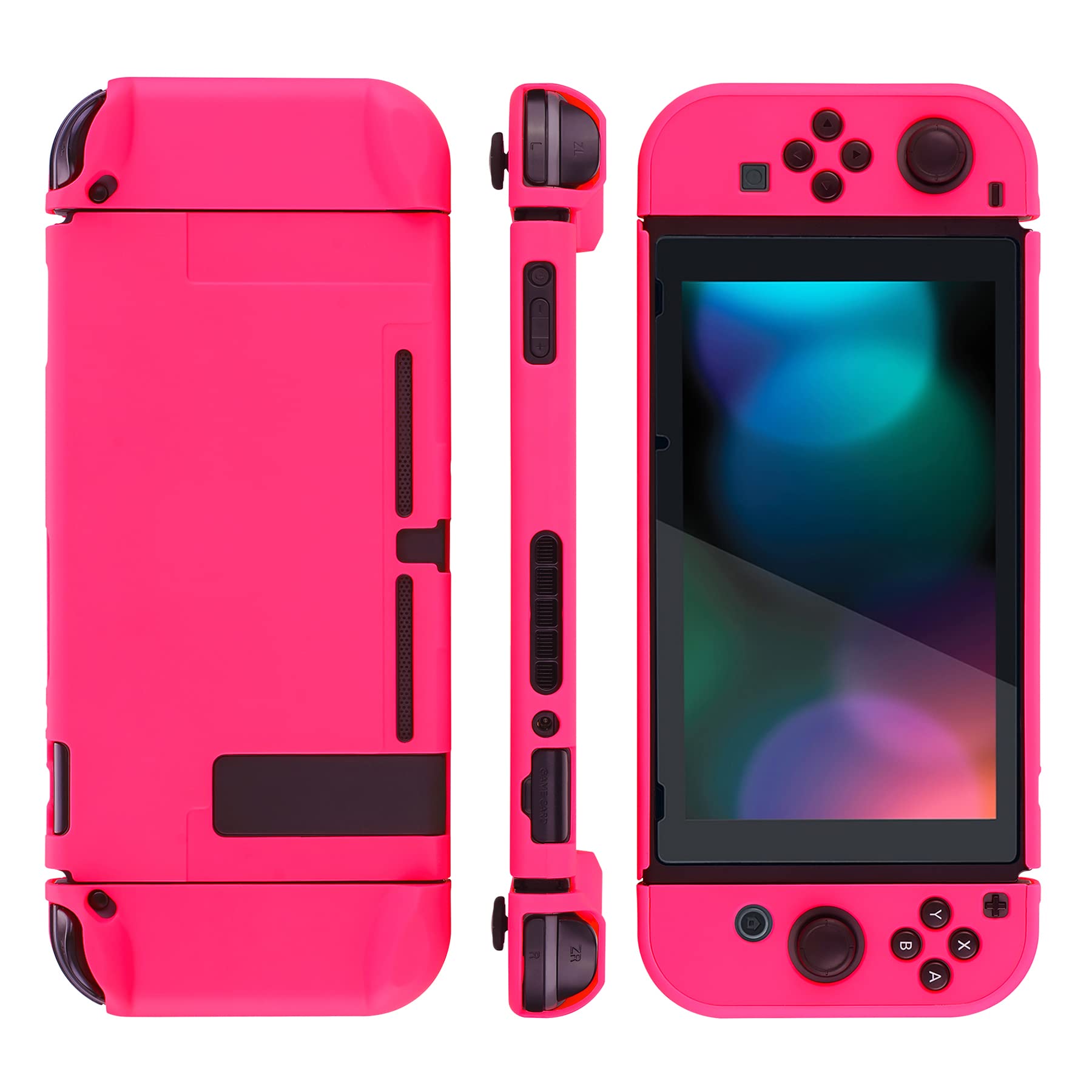 eXtremeRate PlayVital Cover for Nintendo Switch, Protective Case Protector for Switch - Shock-Absorbent Anti-Scratch Dockable Easy to Install Durable Hard Shell Game Accessories, Bright Pink