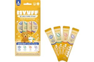 MYVFF My Daily Puree Sticks for Cats & Dogs, 4 Healthy Lickable Treats – Vet-Formulated Cat Tube Treats & Dog Snacks with Taurine, Glucosamine, Omega-3 & Postbiotics, Made in Korea