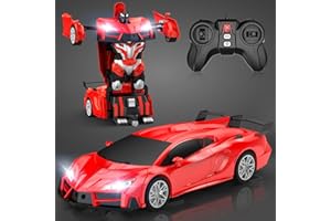 Qumcou Remote Control Car, Transform Robot RC Cars with Cool Headlights, 2.4Ghz kids Toys Car with 360 Degree Rotation and One-Button Deformation, Christmas Birthday Gifts for Boys Girls, Red