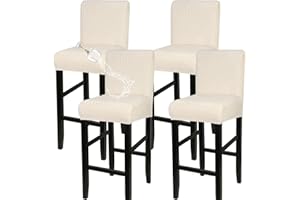 SearchI Water Repellent Bar Stool Covers Set of 4, Stretch Washable Barstool Seat Covers, Counter Height Chair Covers for Kitchen Dining Room Cafe (Beige Ripple Jacquard)
