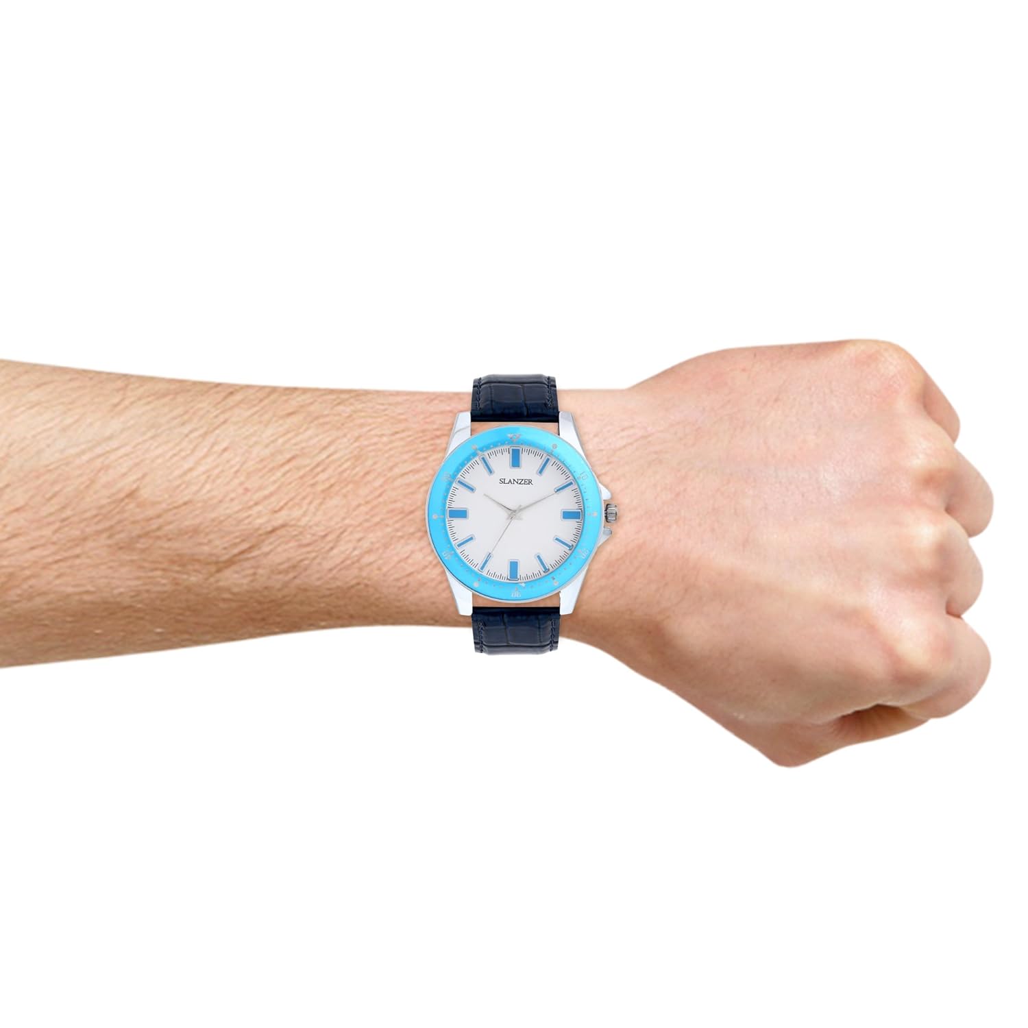 slanzer prophecy slz-0028 white dial blue strap analog men's watch