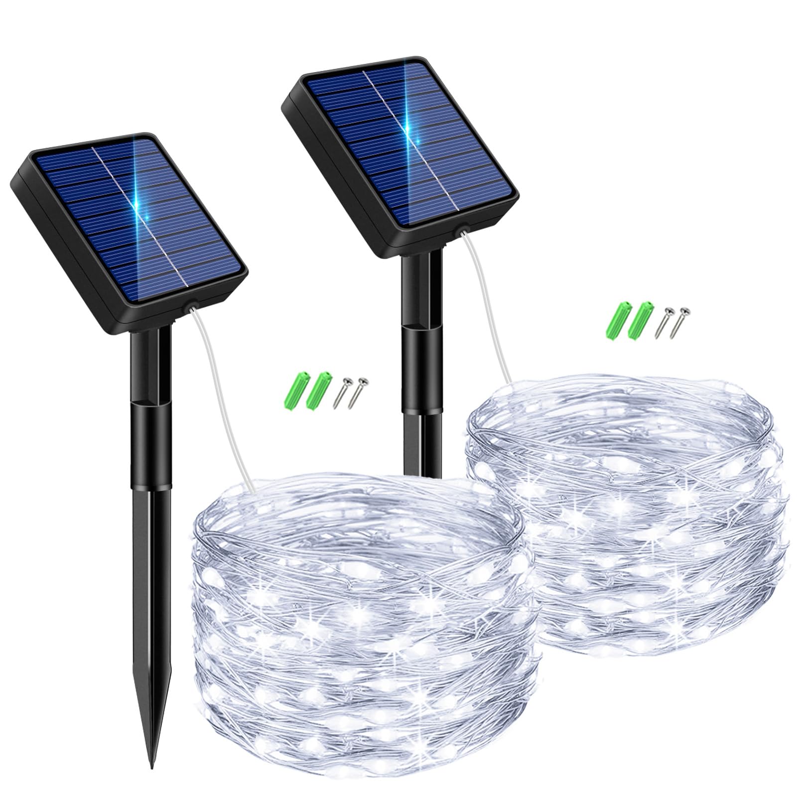 btfarm 2 Pack Solar String Lights Outdoor Garden, Total 40FT Fairy Lights Solar Powered 8 Modes Copper Wire Solar Lights for Decorating Garden, Yard, Tree, Christmas, Cool White