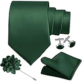 Mukidom 3.15"（8cm） Men's Solid Tie and Lapel Pin Woven Handkerchief Cufflinks Set for Men Wedding Business