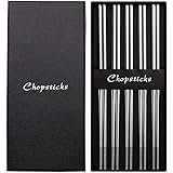 Devico Chopsticks, Metal Chopsticks, 18/10 Stainless Steel Chopstick Set, Reusable, Dishwasher Safe (5 pairs)