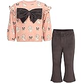 Magic Threadz Disney Clothes Baby Girls Bow Pant Set – Minnie Mouse & Marie Long Sleeve Ruffle Top and Pants Outfit (12M–24M)