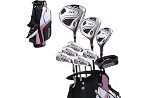 Aspire XD1 Womens Golf Clubs Full Set, Includes Driver, Fairway, Hybrid, 6-PW Irons, Putter, Stand Bag, 3 H/C's, Ultra-Light Graphite Shafts, Golf Clubs Women Right Handed, Comes in 3 Sizes, Pink