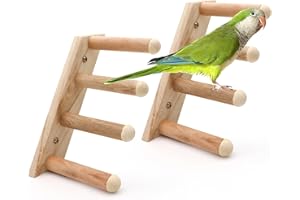DVHEY 2 Pcs Four Step Bird Ladder Climbing Perch Stand,Parrot Chewing Trimming Natural Wood Perches Toy,Hamster Toys,Small Medium Animal for Cage Accessories (Ladder-4 step-2p)
