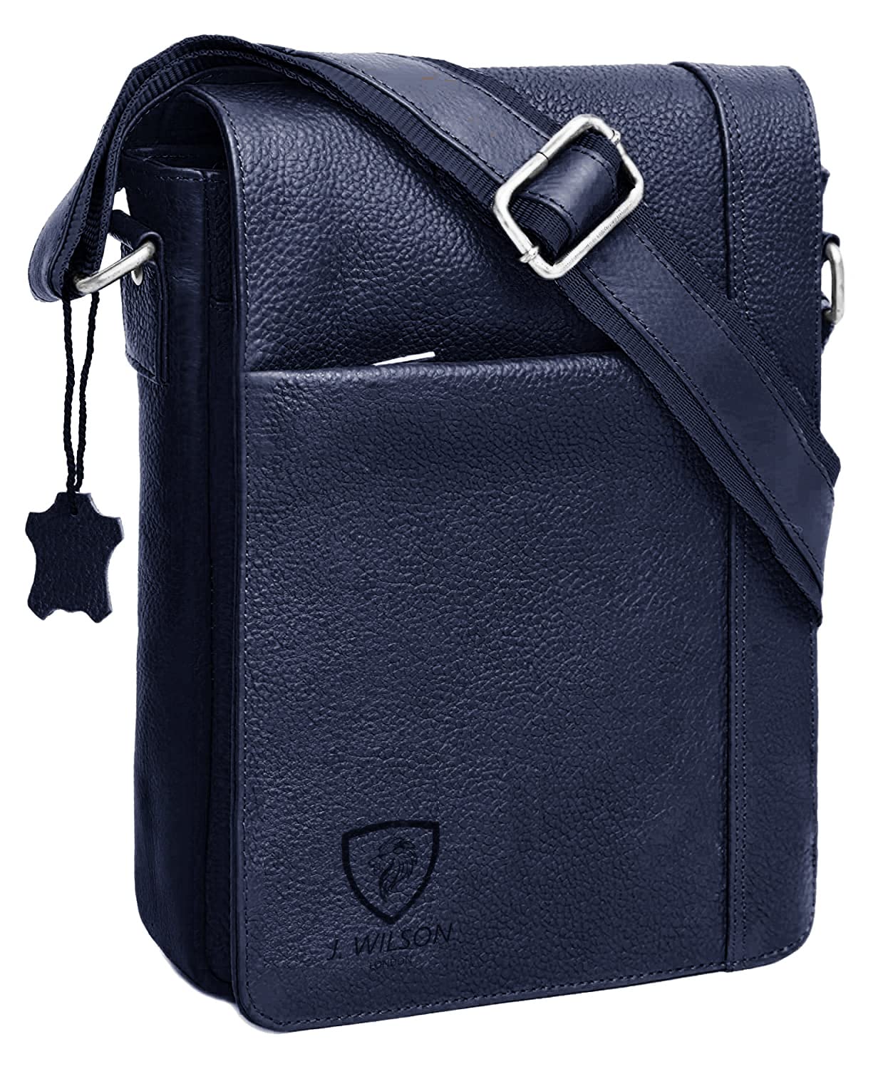 J. Wilson London 100% Pure Genuine Real Vintage Hunter Leather Handmade Mens Leather Flapover Everyday Cross Body Shoulder Work Messenger Bag (Blue)