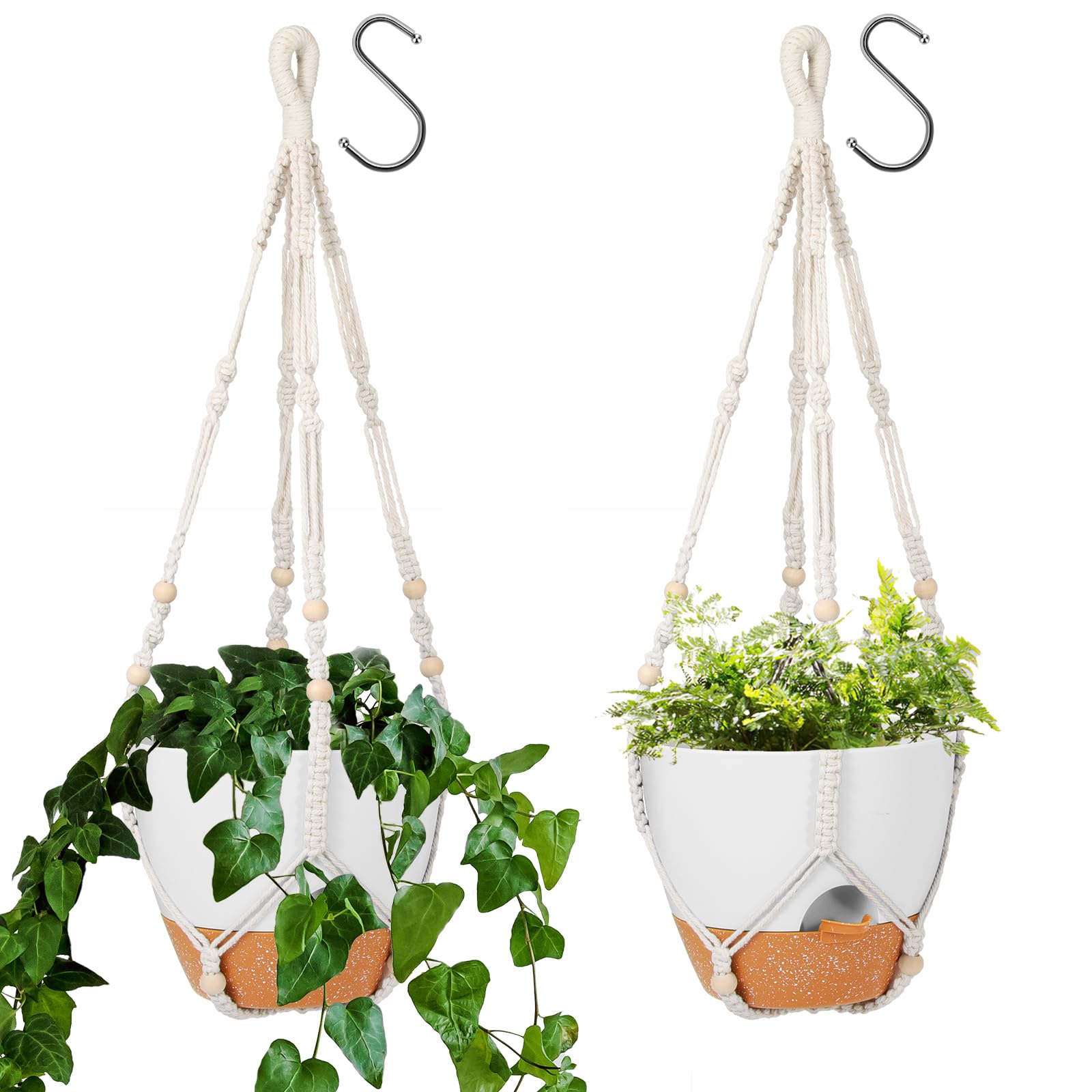 Photo 1 of GARDIFE 10 Inch Hanging Planters with Macrame Plant Hanger for Indoor and Outdoor Plants, 2 Pack Large Self Watering Hanging Plant Pot with Basket Flower Pot with Drainage Hole, White