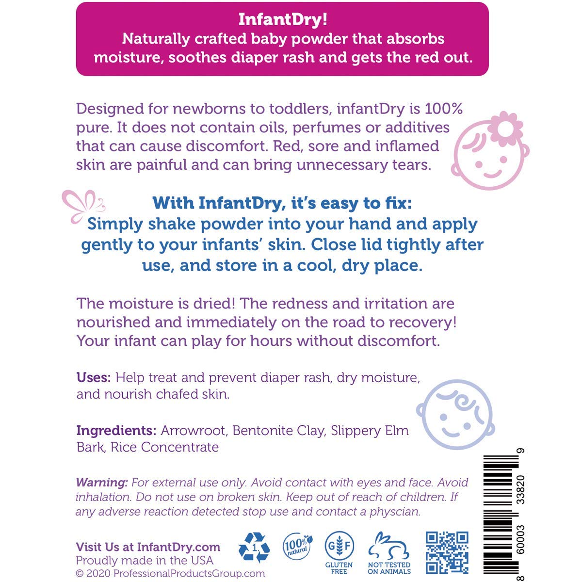 Infant Dry All Natural Baby Powder 10 Oz - Gentle Formula Talc Free, All Natural and Unscented Dusting Powder for Sensitive Baby Skin