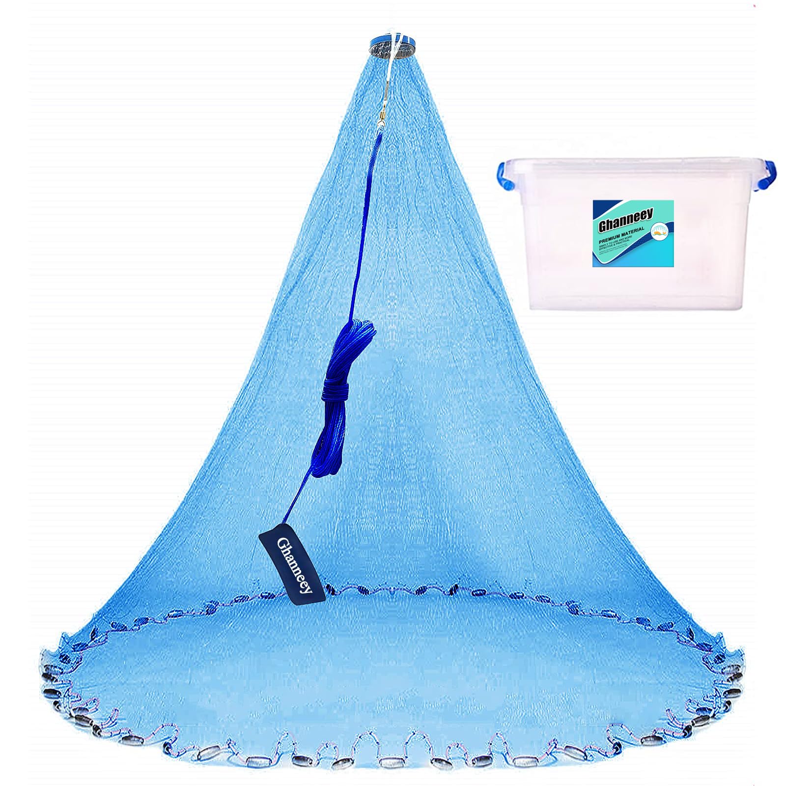 Photo 1 of **MISSING PLASTIC CONTAINER**Ghanneey Fishing Cast Net with Stainless Steel Round Handmade American Premium Casting Net in Freshwater or Saltwater for Bait Trap Fish Throw Net 4FT Radius