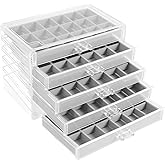 Abizarch 90 Grids Rock Display Case; Rock Collection Box in Gray with 90 Grids, 5 Drawers, Adjustable Shelves, Ideal for Kids