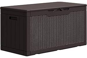 GUNJI 100 Gallon Resin Deck Box,Outdoor Large Storage Box,Weatherproof and UV Resistant,Lockable Storage Container for Patio Furniture,Garden Tools,Pool Supplies (Brown)