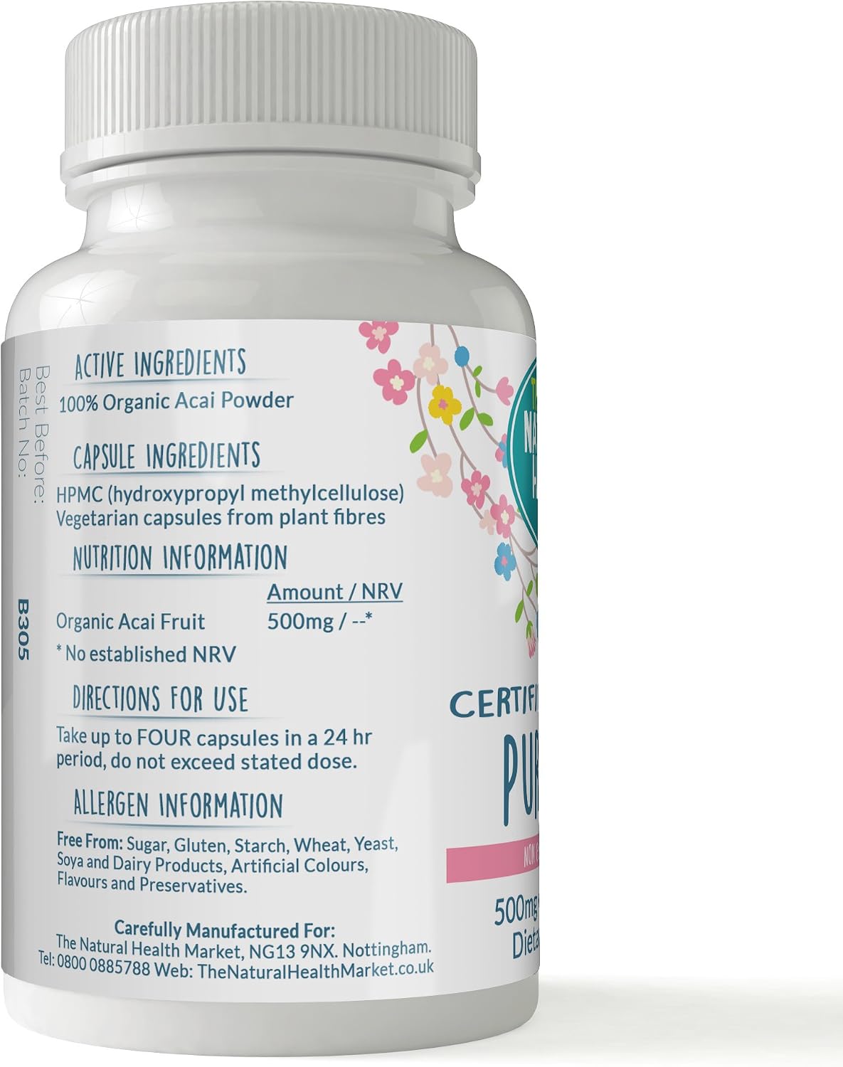 Pure Organic Acai Berry 500mg Capsules (90 Capsules) By The Natural Health Market • Certified Organic By The Soil Association • Vegan Capsules • Acai Berries Harvested In Brazil - Image 4