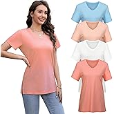 VILIGO Womens 4 Pack V Neck Short Sleeve T Shirts Casual Loose Fit Tops Flowy Basic Tee Side Split Outfits Clothes