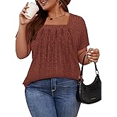 Tanst Sky Women's Plus Size Casual Tunic Tops Square Neck Short Sleeve Shirts Lightweight Pleated Blouses XL-5XL