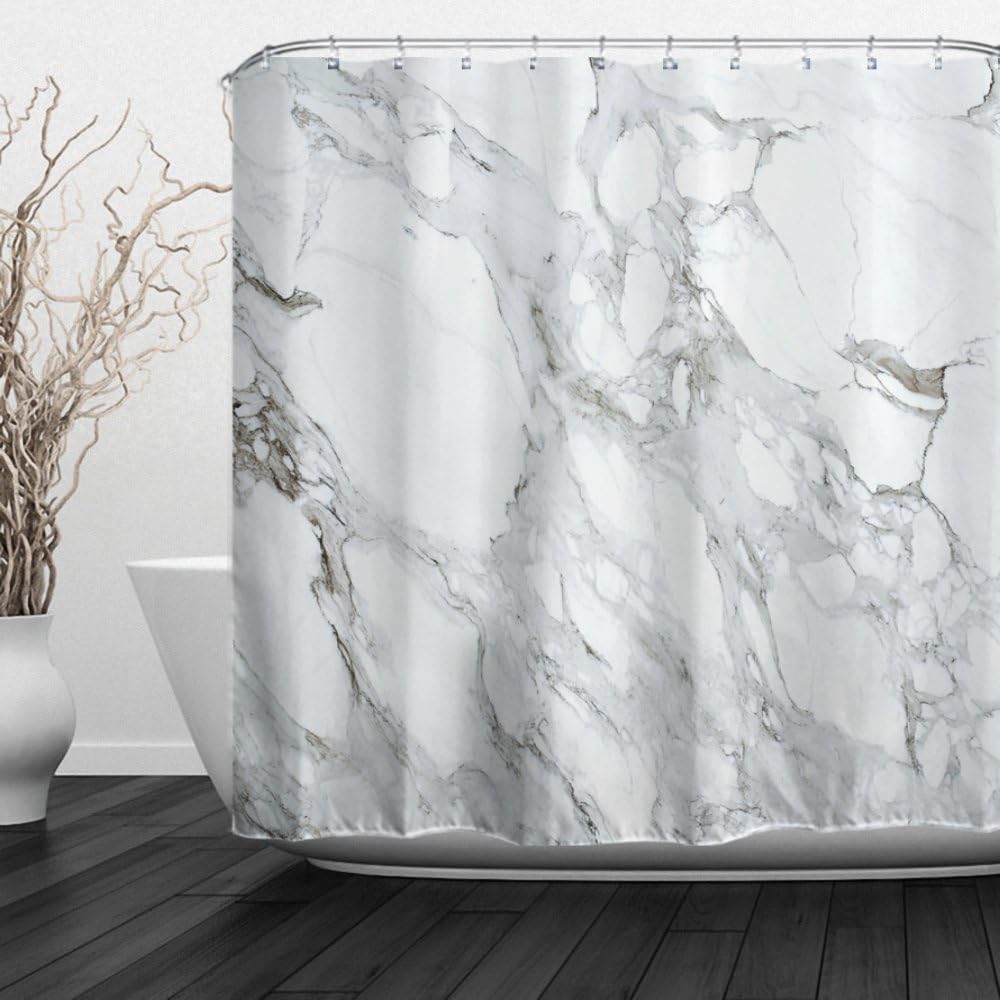 Baccessor Black and White Marble Shower Curtain with Hooks, Luxury Modern Abrstract Natural Feature Marble Stone Bathroom Art Decor, Waterproof Fabric, 72" W x 72" H (180CM x 180CM) - Volakas