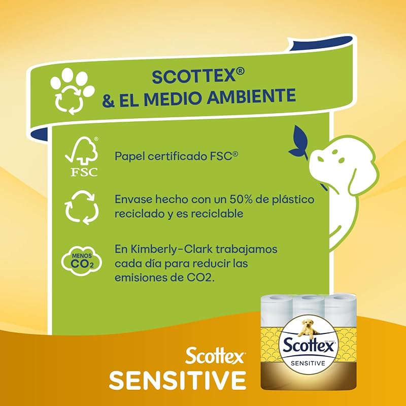 Papel Higiénico Sensitive 42 rollos con 3 capas cuidado delicado gracias al toque de leche de almendras (7 packs de 6 rollos)