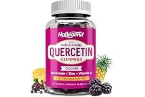 HOLLEGEND Quercetin Gummies for Kids and Adults, 1000mg Quercetin with Bromelain Vitamin C Zinc and Elderberry Supplement Organic, Chewable Gummies Vegan for Immunity Allergy Support, 60 Count