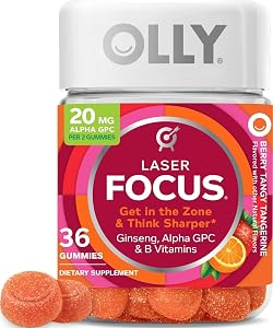 OLLY Laser Focus Gummy Supplement,* Ginseng Extract, Alpha GPC - 36 Count