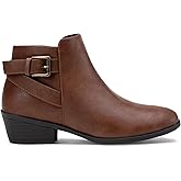 Vepose Women's Short Ankle Boots Low Heel, Western Cutout Perforated Booties