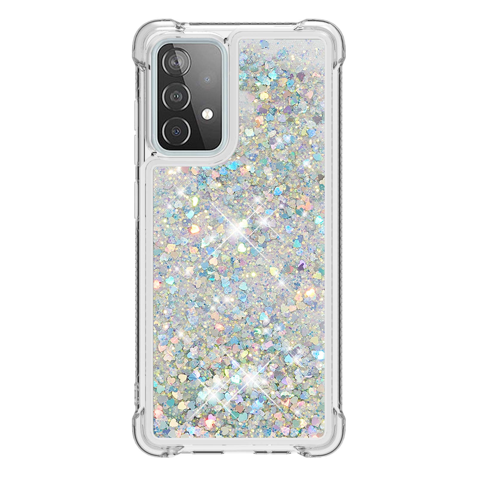 Samsung Galaxy A52 5G Glitter Case - 3D Bling Sparkle Flowing Liquid Clear Transparent TPU Gel Silicone ShockProof Protective Cover for A52s Girls, Silver