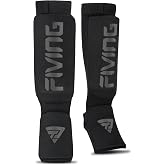 FIVING Elastic Cloth Shin Guards for MMA, Muay Thai and Kickboxing | Instep Foam Protection,Leg Foot Protector,for Muay Thai,Fighting,Training,Martial Arts, Sparring,Boxing Gear
